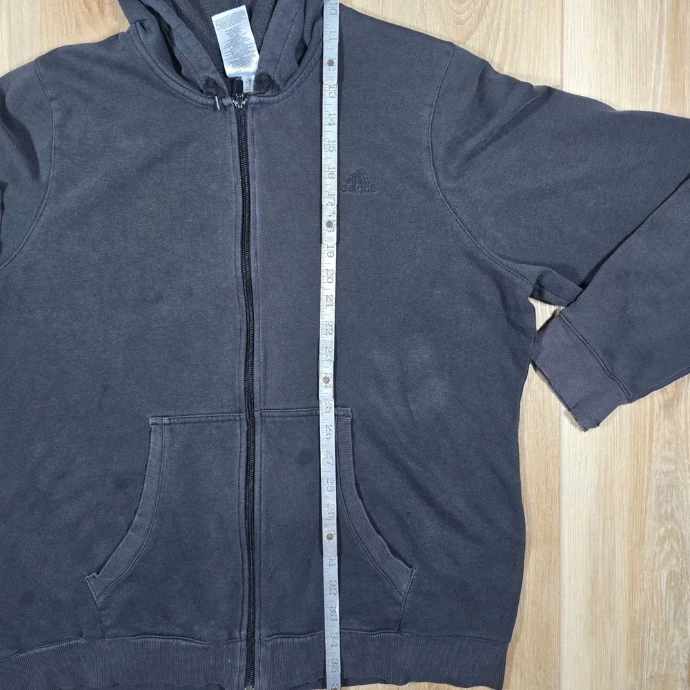 Vintage Adidas Y2K Style Distressed Mild Thrashed Full Zip Faded Black Hoodie XL